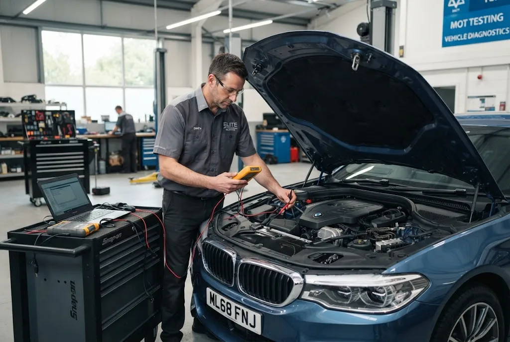 Car auto electrics being diagnosed by a professional UK auto electrician