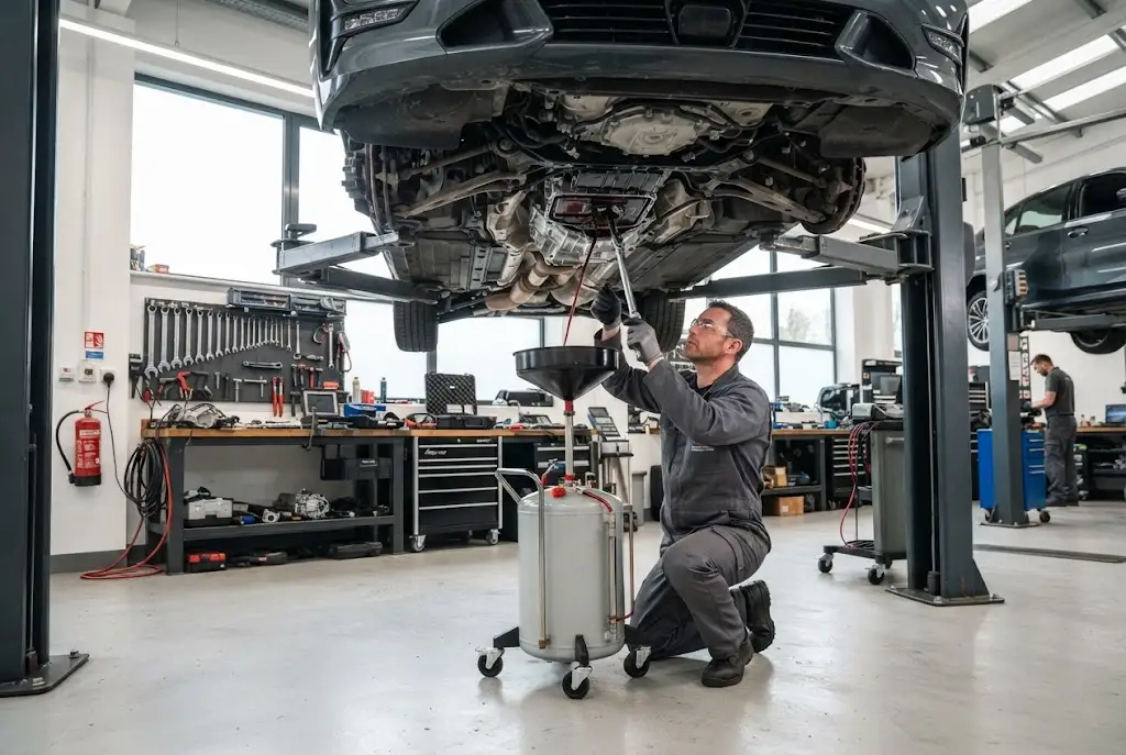 Gearbox service cost and automatic transmission service being carried out by a UK mechanic