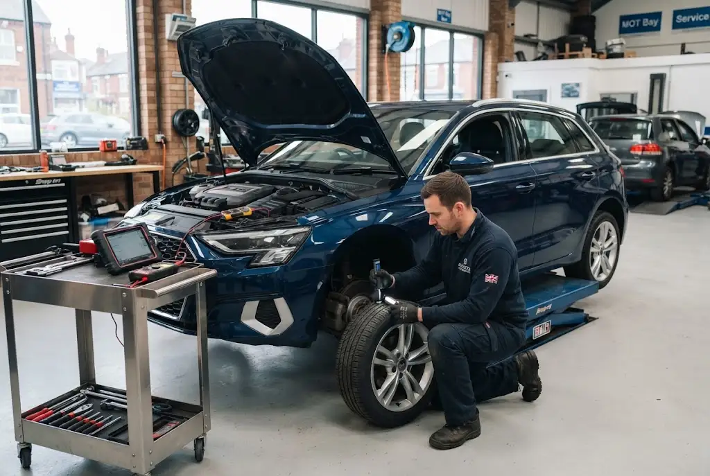 Vehicle health check being carried out by a professional UK mechanic