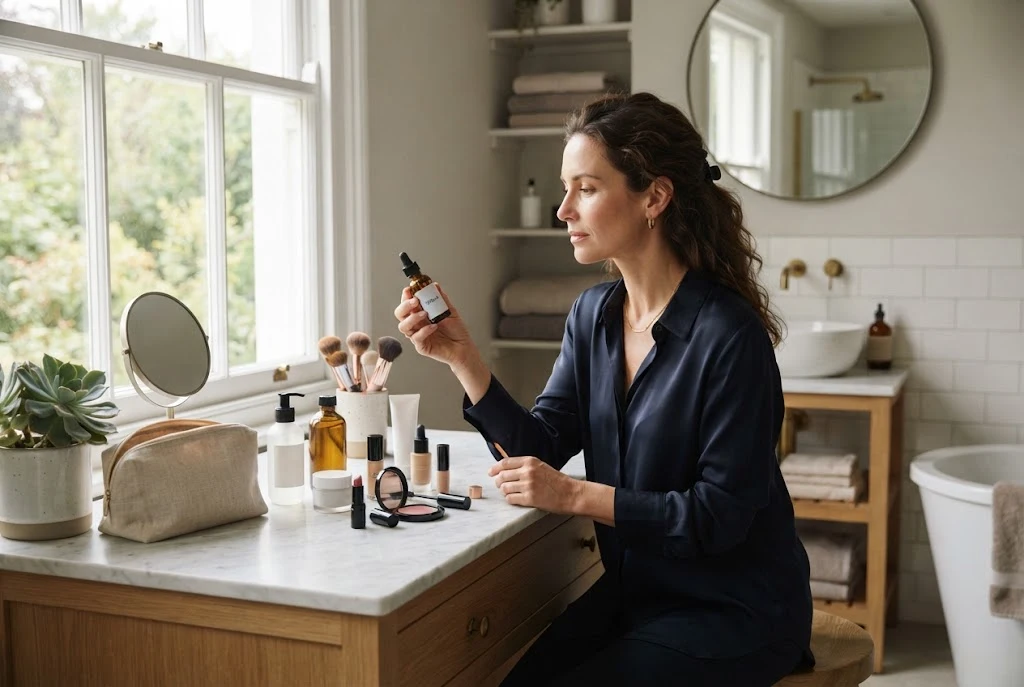 Beauty products guide showing skincare and makeup product categories