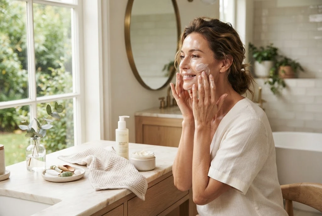 dry skin care routine with moisturiser for soft healthy-looking skin