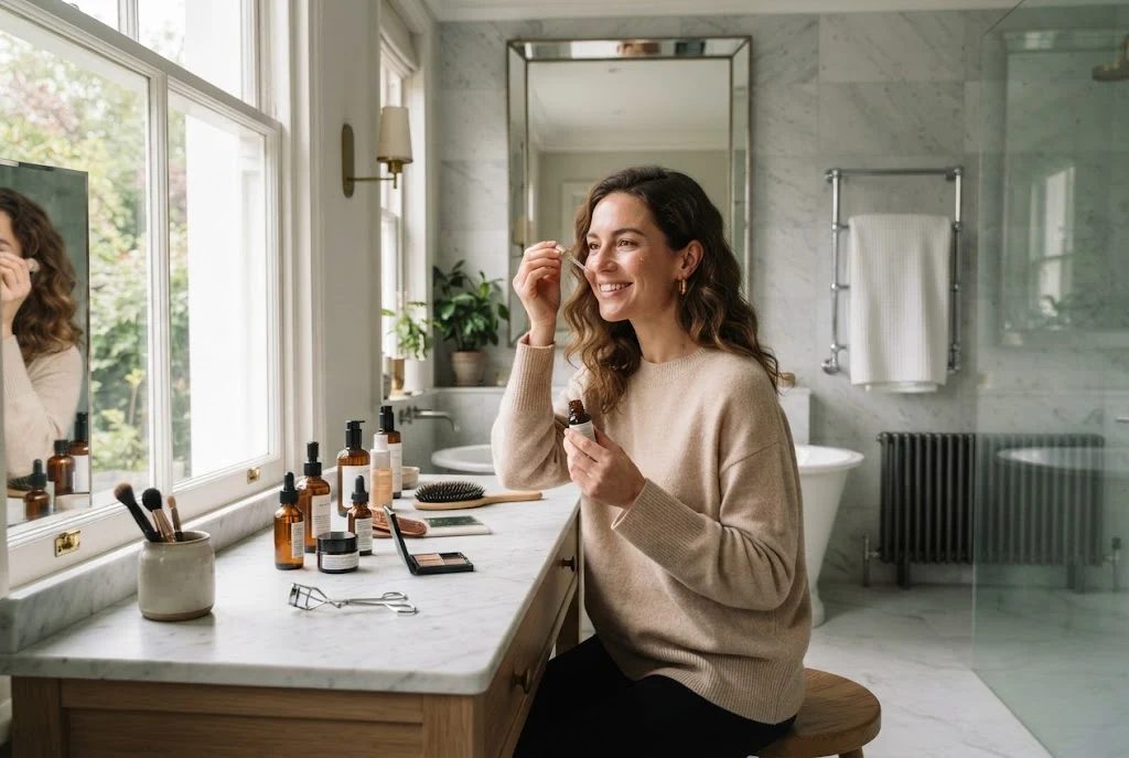 Morning beauty routine with simple skincare and grooming steps