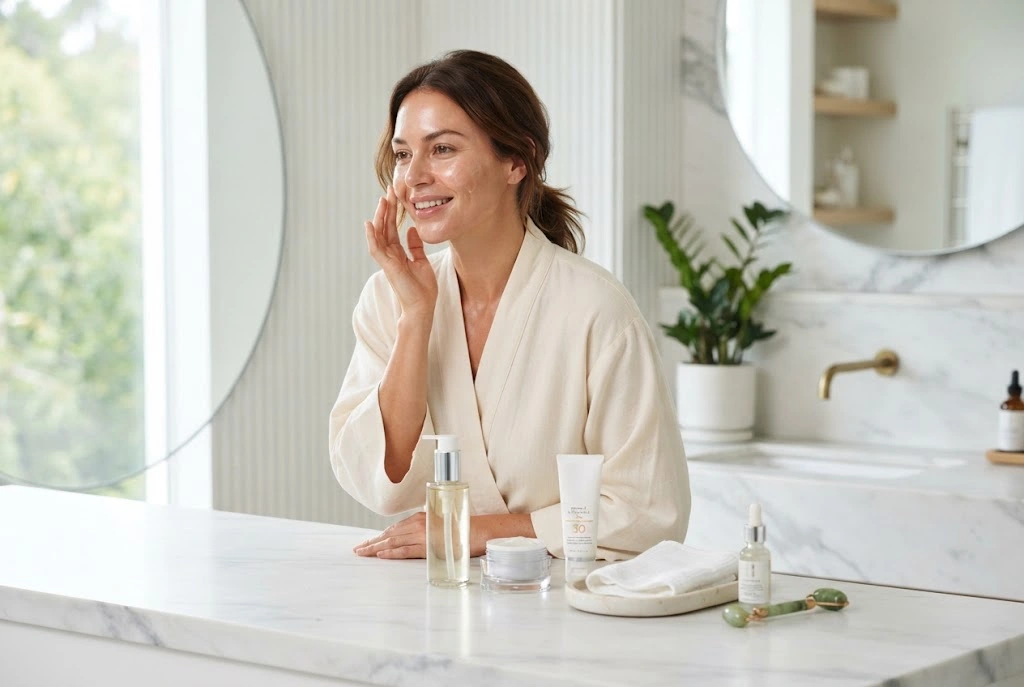 oily skin care routine with gentle cleanser and lightweight moisturiser